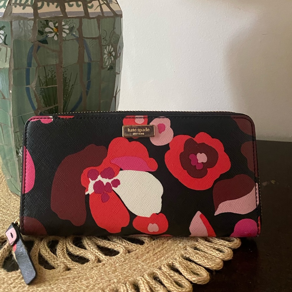 Kate Spade Black and Pink Floral Wallet